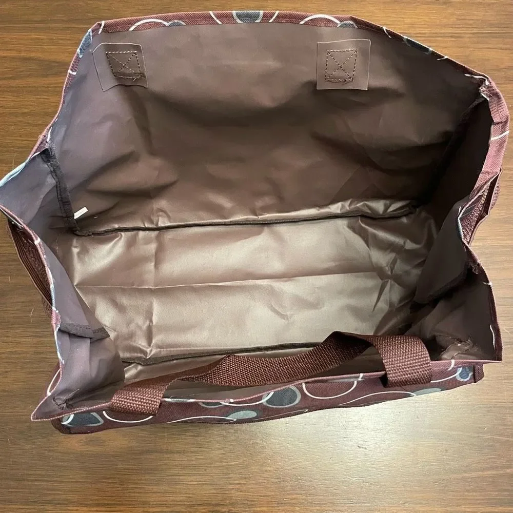 Diaper Bag Women Brown White Geometric Lightweight Nylon Bottle Pockets L